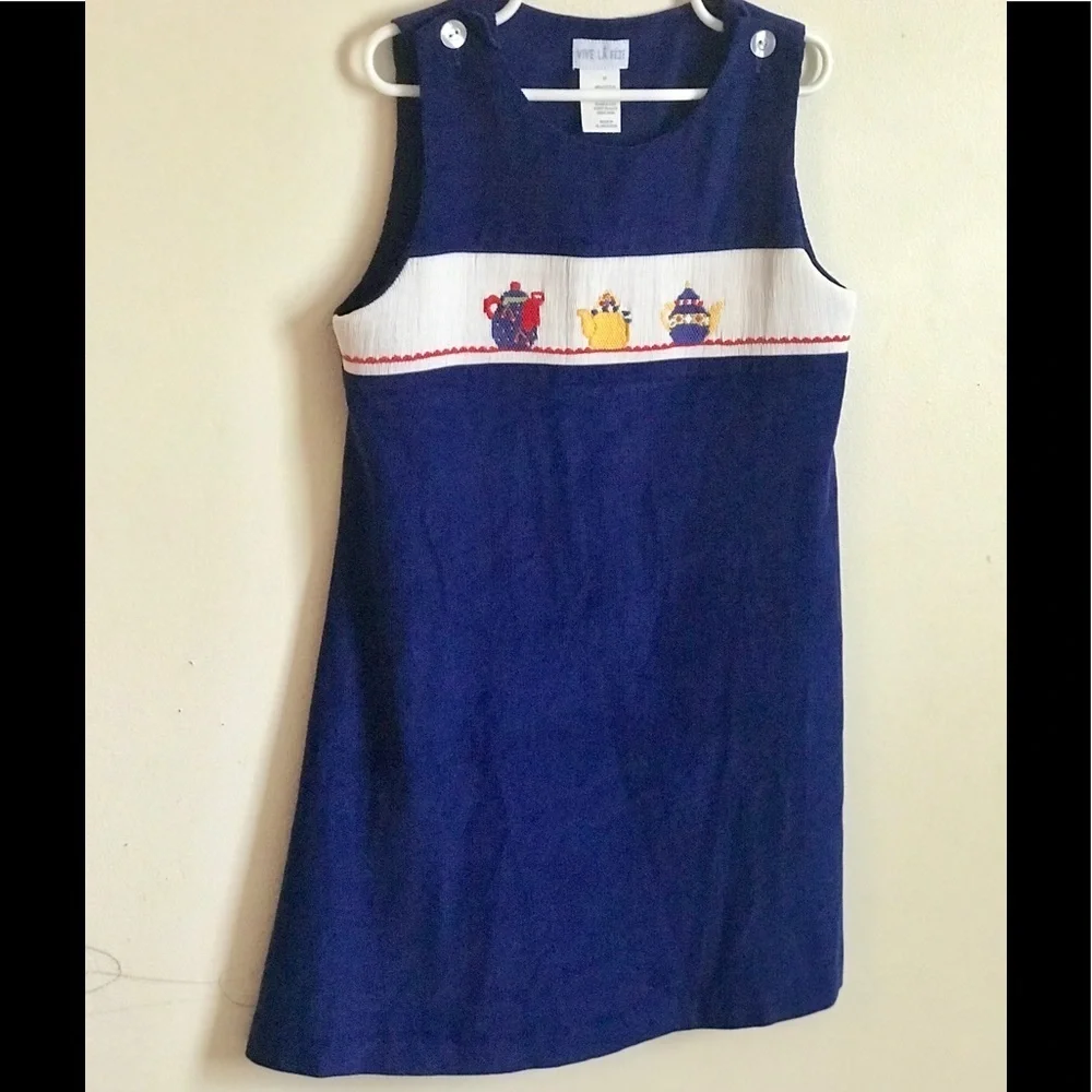 Vintage VIVE LA FETE Hand Smocked Cotton Dress 6X